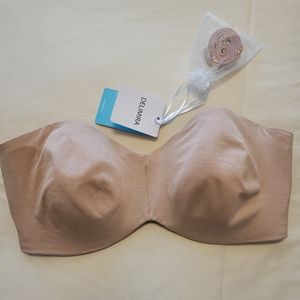Delimira unlined strapless bra with optional straps included.  Size 34E. Oatmeal